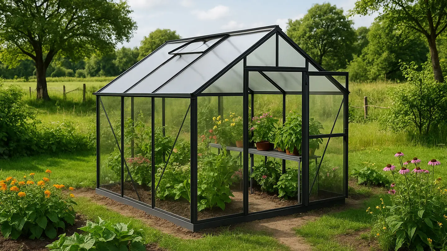 Nordgro drivhus i svart aluminium